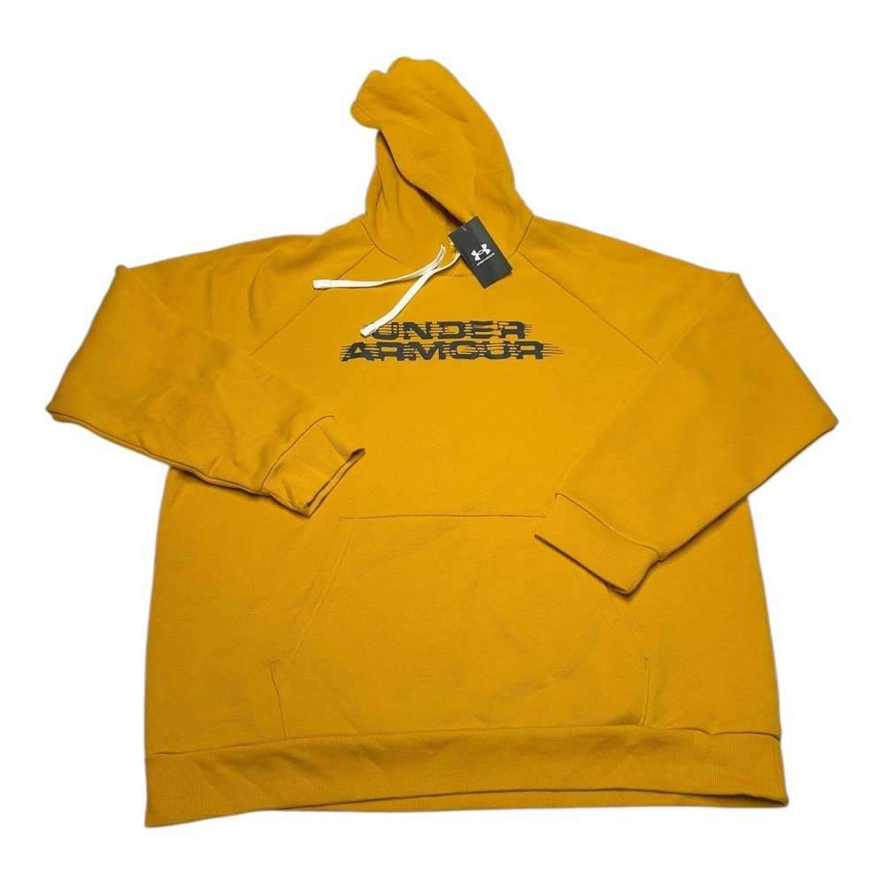 Under Armour Rival Fleece Textured CG Hoodie Mens XXL Yellow Pullover Sweatshirt